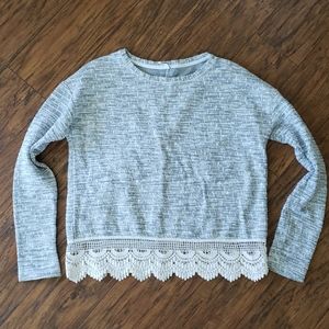 Long sleeve grey top with lace hem